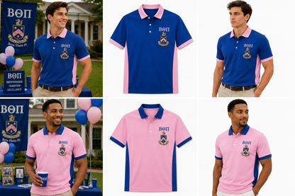 2 Tone Delicate Pink & Blue Beta Theta Pi Embroidered Polo Shirt – Personalized Fraternity Polo - product image 1
