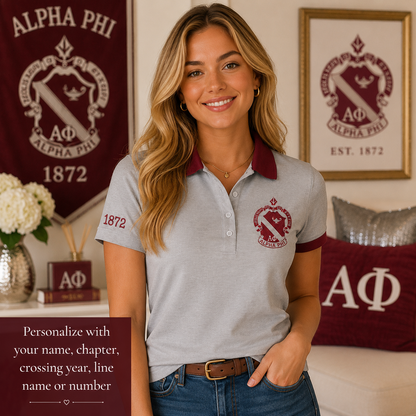 2 Tone Silver & Bordeaux Alpha Phi Embroidered Polo Shirt – Personalized Sorority Polo - product image 1