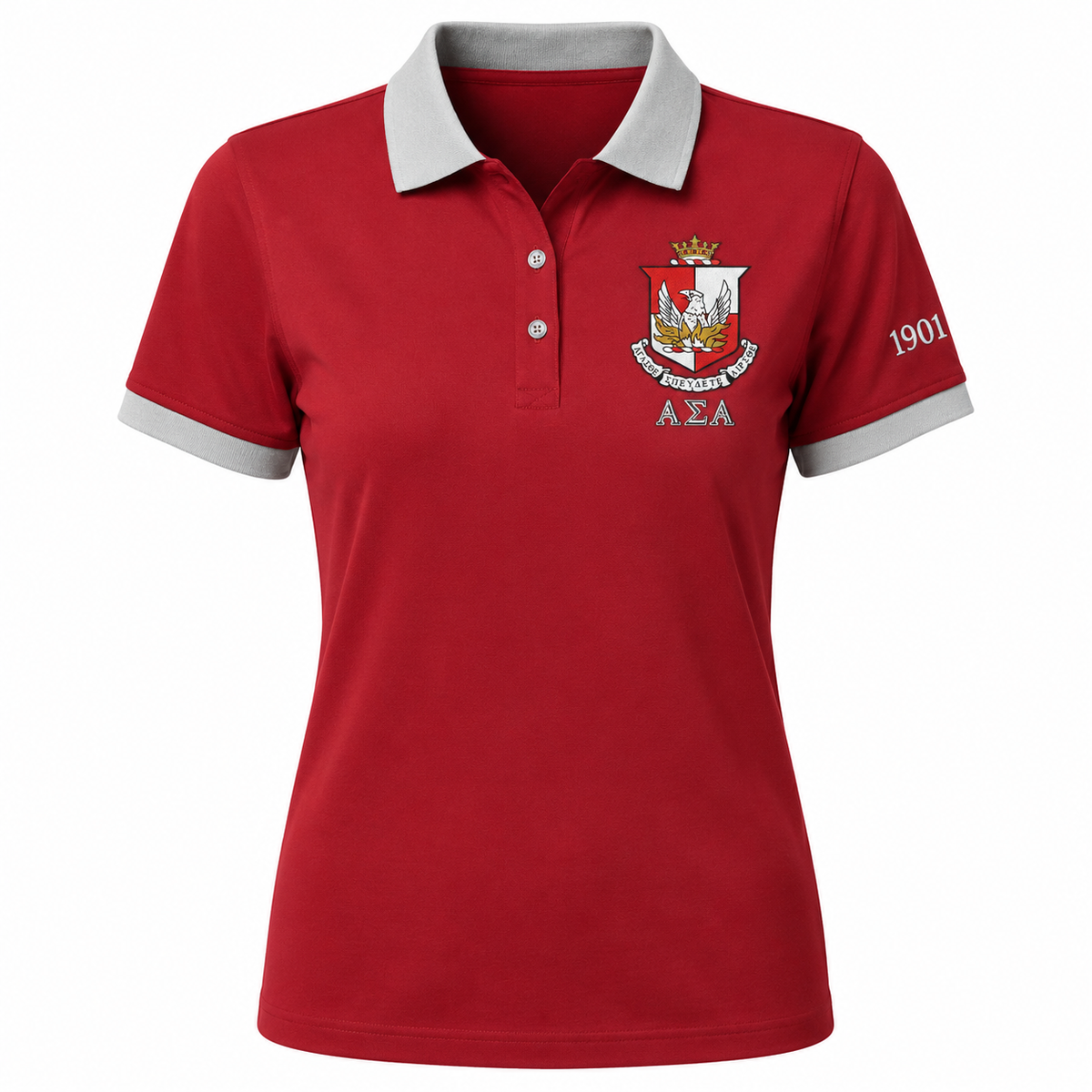 2 Tone Crimson & Silver Alpha Sigma Alpha Embroidered Polo Shirt – Personalized Sorority Polo - product image 3