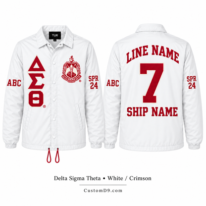 Delta Sigma Theta white custom line jacket front and back