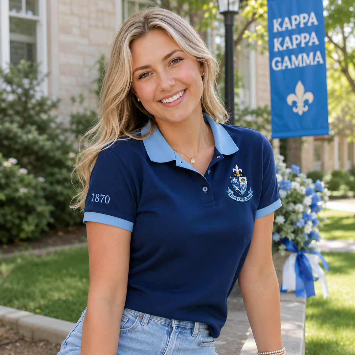 2 Tone Dark Blue & Light Blue Kappa Kappa Gamma Embroidered Polo Shirt – Personalized Sorority Polo - product image 3