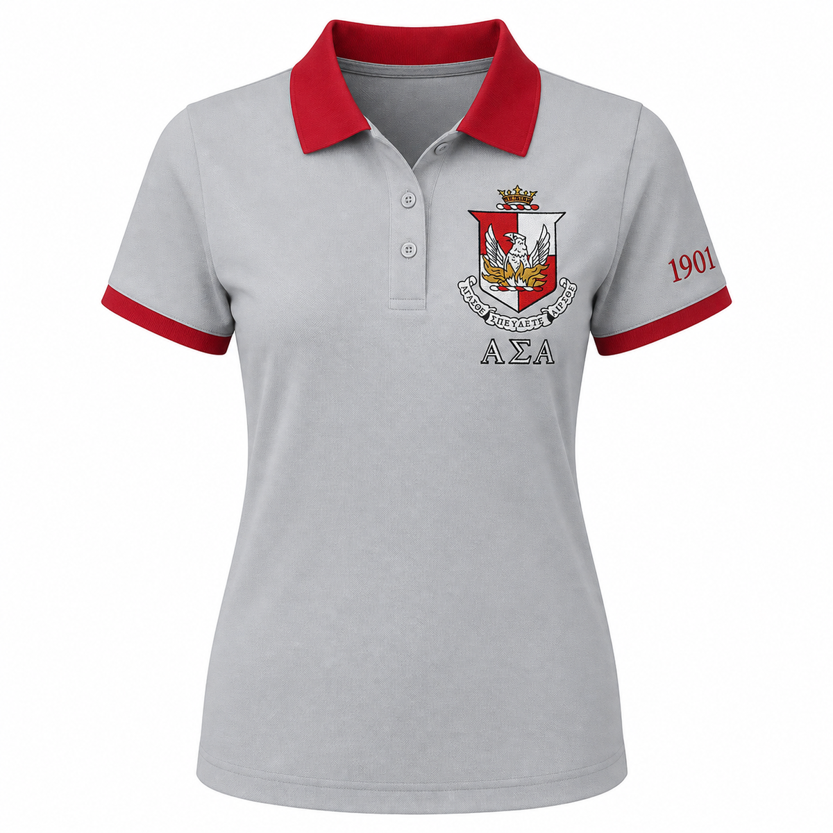 2 Tone Silver & Crimson Alpha Sigma Alpha Embroidered Polo Shirt – Personalized Sorority Polo - product image 2