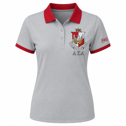 2 Tone Silver & Crimson Alpha Sigma Alpha Embroidered Polo Shirt – Personalized Sorority Polo - product image 2