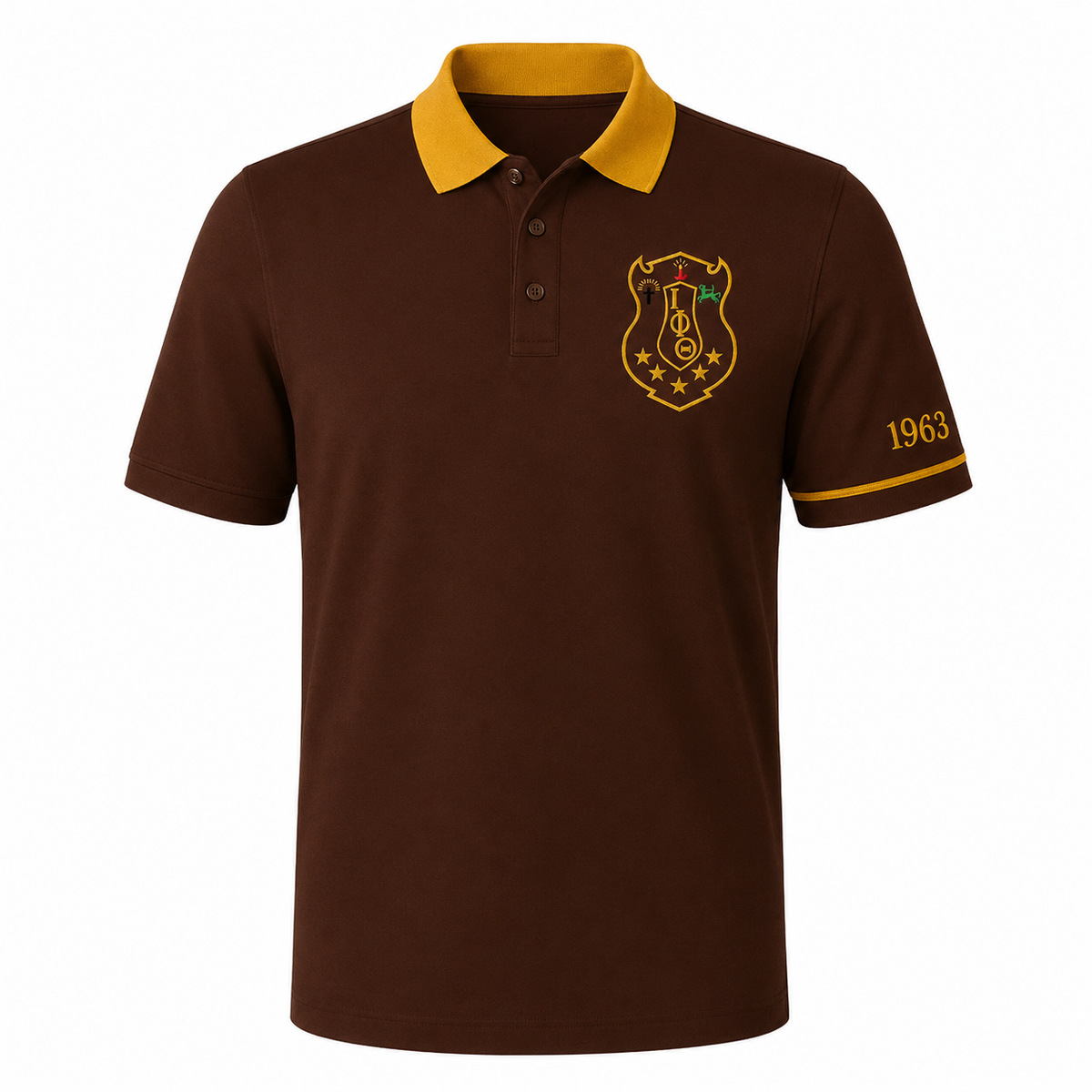 2 Tone Brown & Gold Iota Phi Theta Embroidered Polo Shirt – Personalized Fraternity Polo - product image 2
