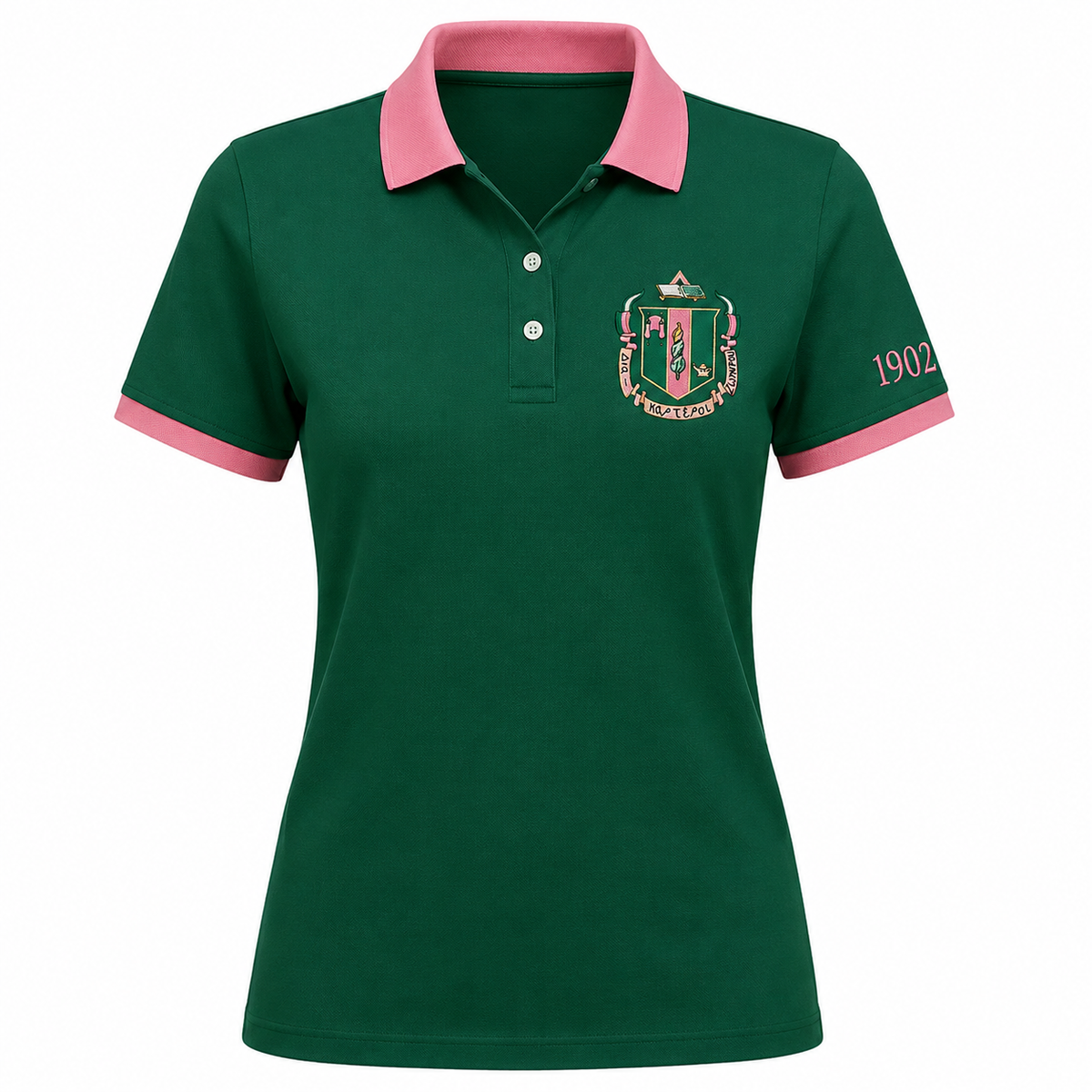 2 Tone Green & Rose Delta Zeta Embroidered Polo Shirt – Personalized Sorority Polo - product image 2