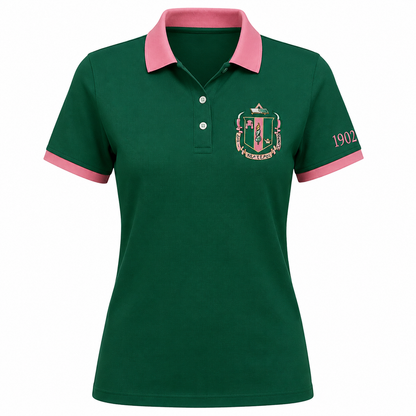 2 Tone Green & Rose Delta Zeta Embroidered Polo Shirt – Personalized Sorority Polo - product image 2