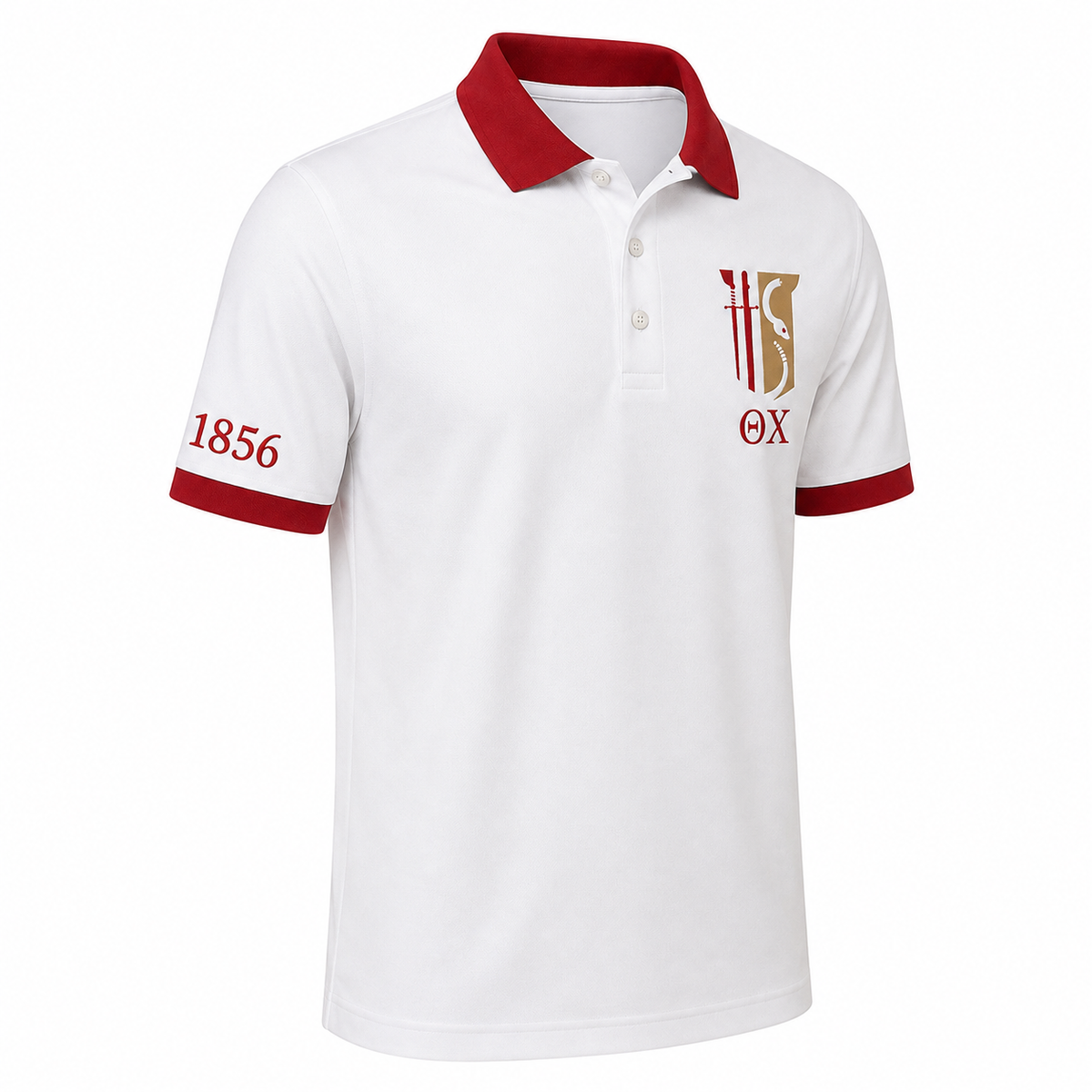 2 Tone White & Military Red Theta Chi Embroidered Polo Shirt – Personalized Fraternity Polo - product image 3