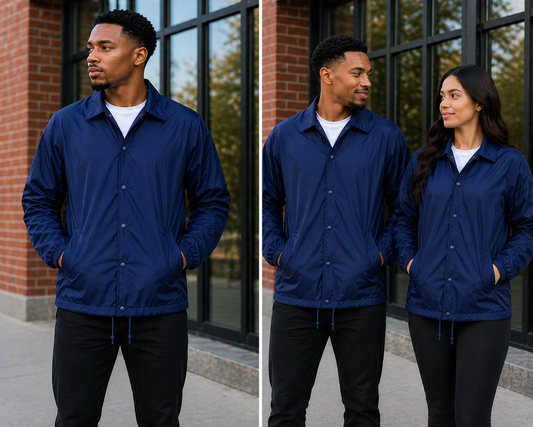 Navy Blue Premium Custom Line Jacket – Made to Order Coach Jacket with Personalization Options (Copy)