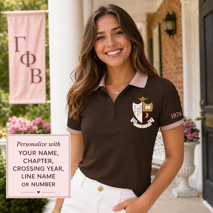 2 Tone Brown & Mode Gamma Phi Beta Embroidered Polo Shirt – Personalized Sorority Polo - product image 3