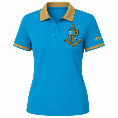 2 Tone Cerulean Blue & Gold Tri Delta Embroidered Polo Shirt – Personalized Sorority Polo - product image 2