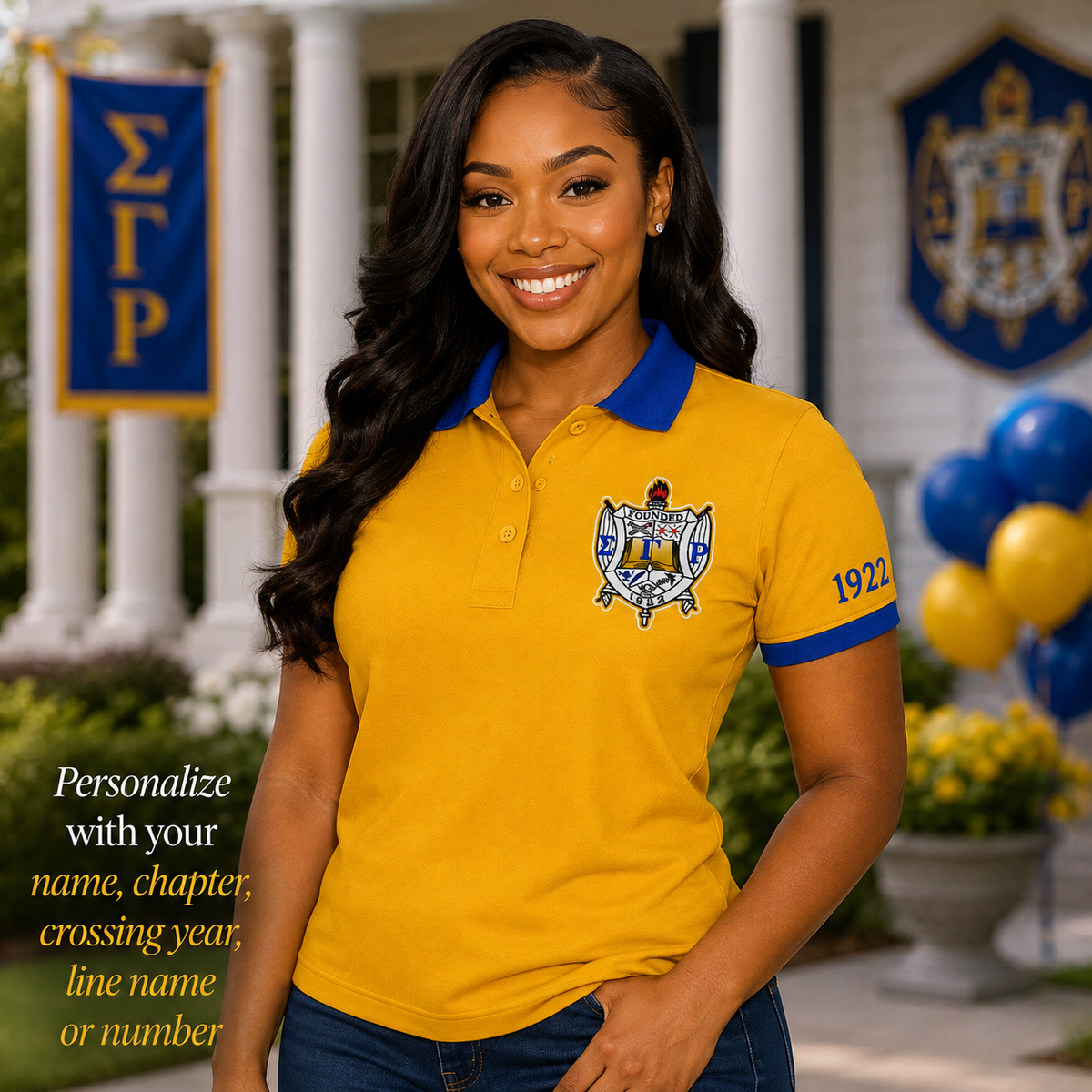 2 Tone Gold & Royal Blue Sigma Gamma Rho Embroidered Polo Shirt – Personalized Sorority Polo - product image 3