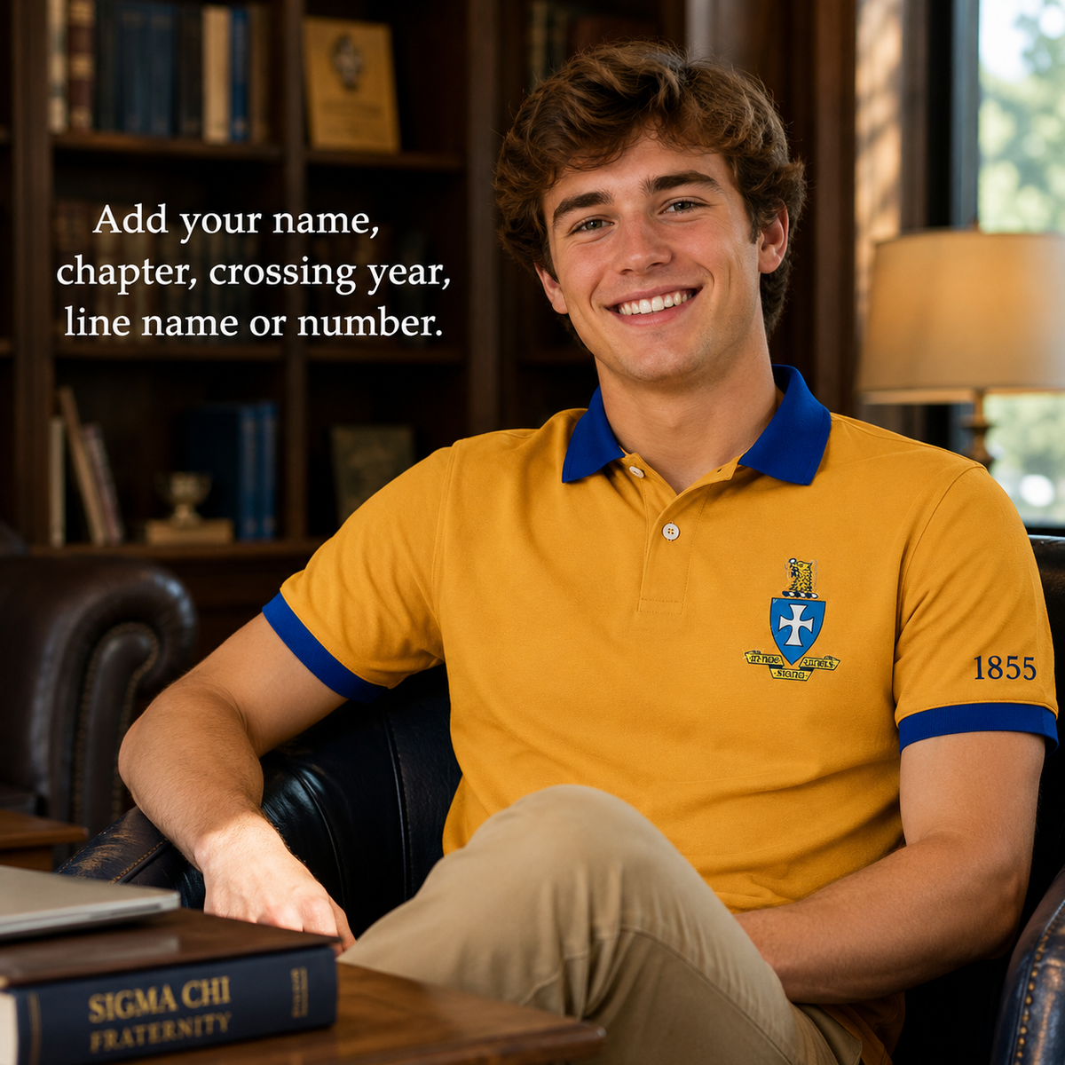 2 Tone Old Gold & Blue Sigma Chi Embroidered Polo Shirt – Personalized Fraternity Polo - product image 3