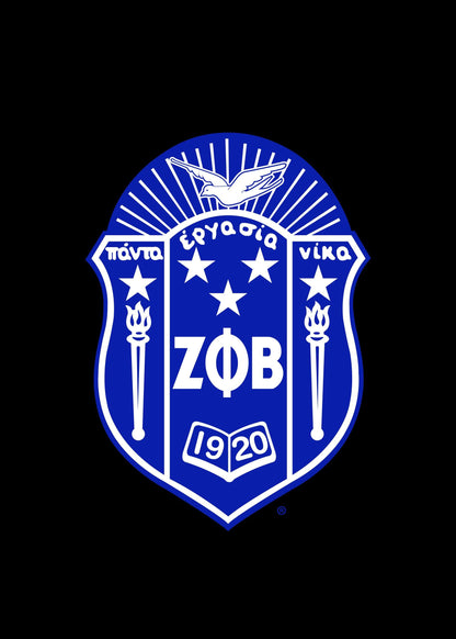 Red Zeta Phi Beta Varsity Line Jacket with personalized front, back, and sleeve embroidery