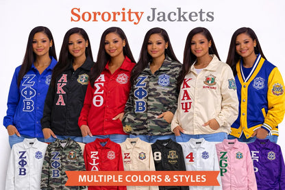 Red custom embroidered Coach Line Jacket with personalized front, back, and sleeve embroidery