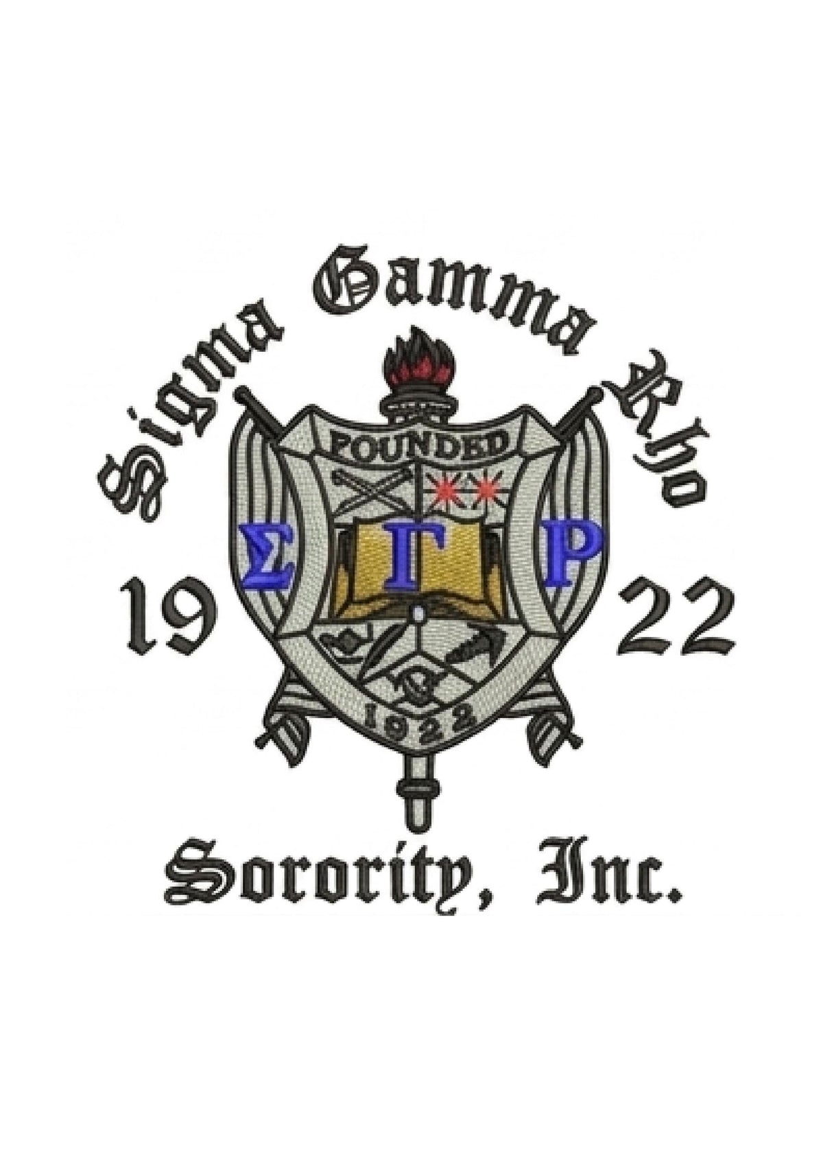 Red Sigma Gamma Rho Coach Line Jacket with personalized front, back, and sleeve embroidery