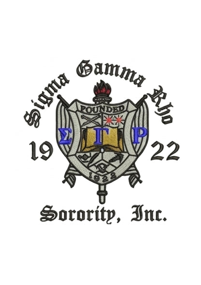 Red Sigma Gamma Rho Coach Line Jacket with personalized front, back, and sleeve embroidery