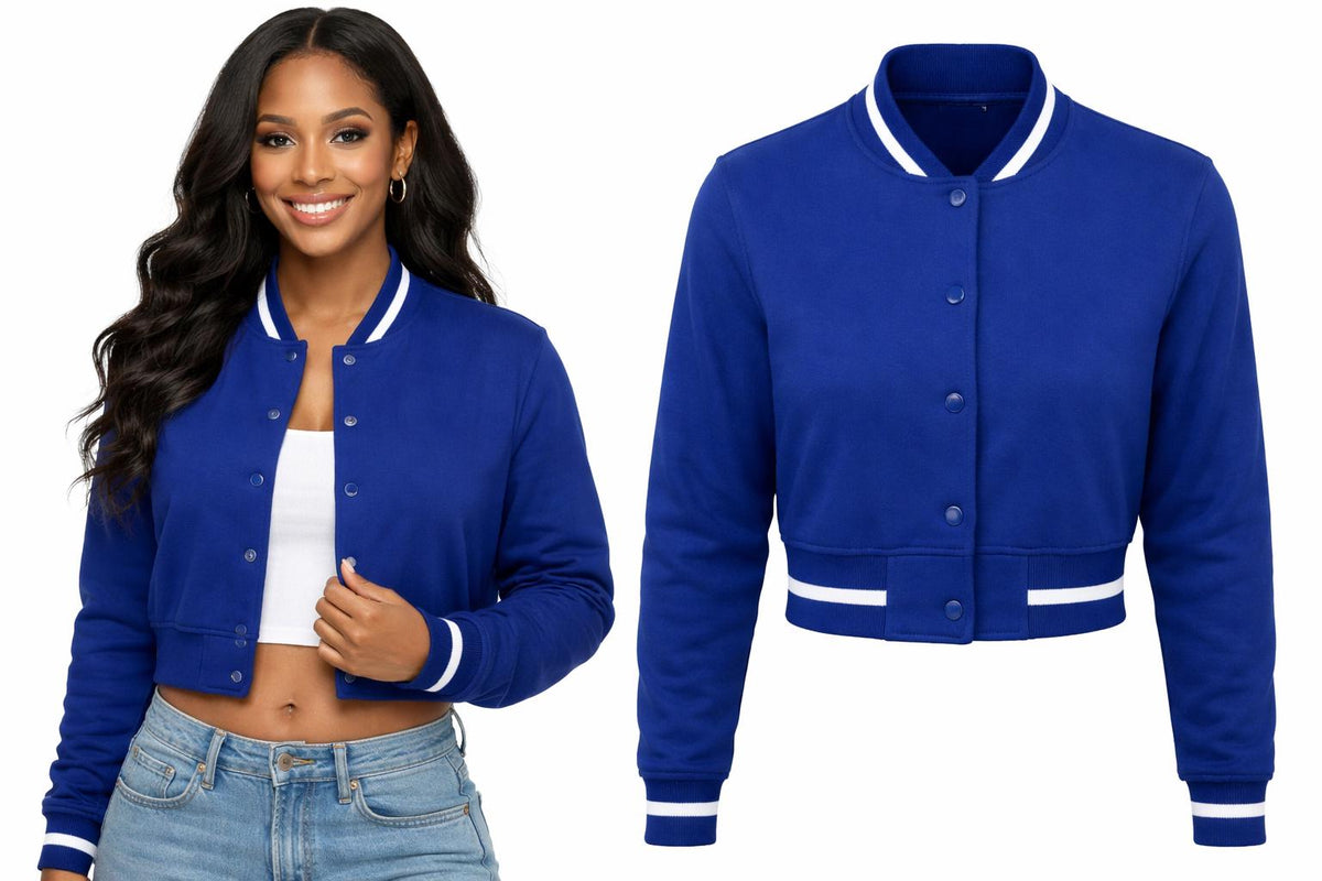 White / Red Zeta Phi Beta Cropped Line Jacket with personalized front, back, and sleeve embroidery