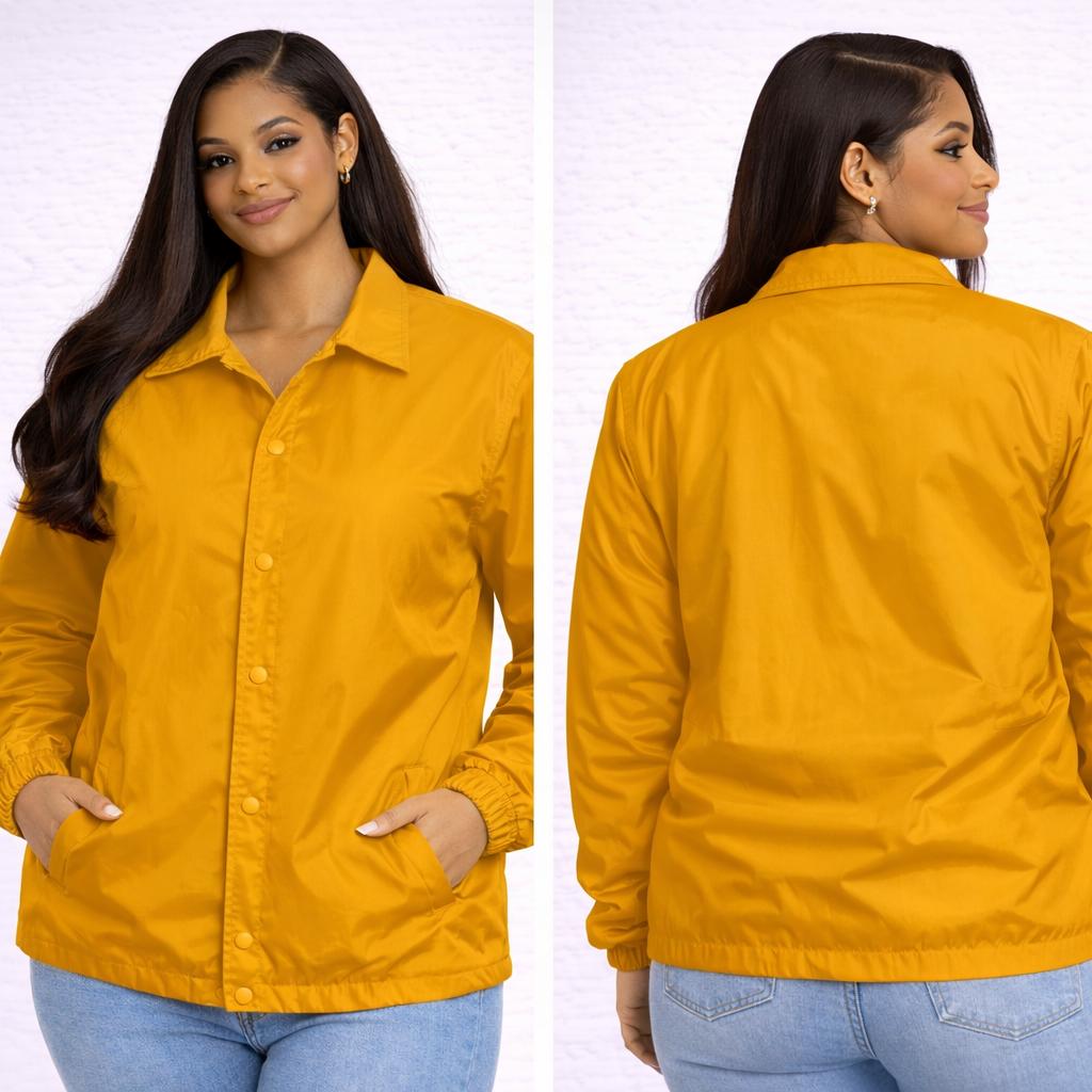 Gold / Red Sigma Gamma Rho Coach Line Jacket with personalized front, back, and sleeve embroidery