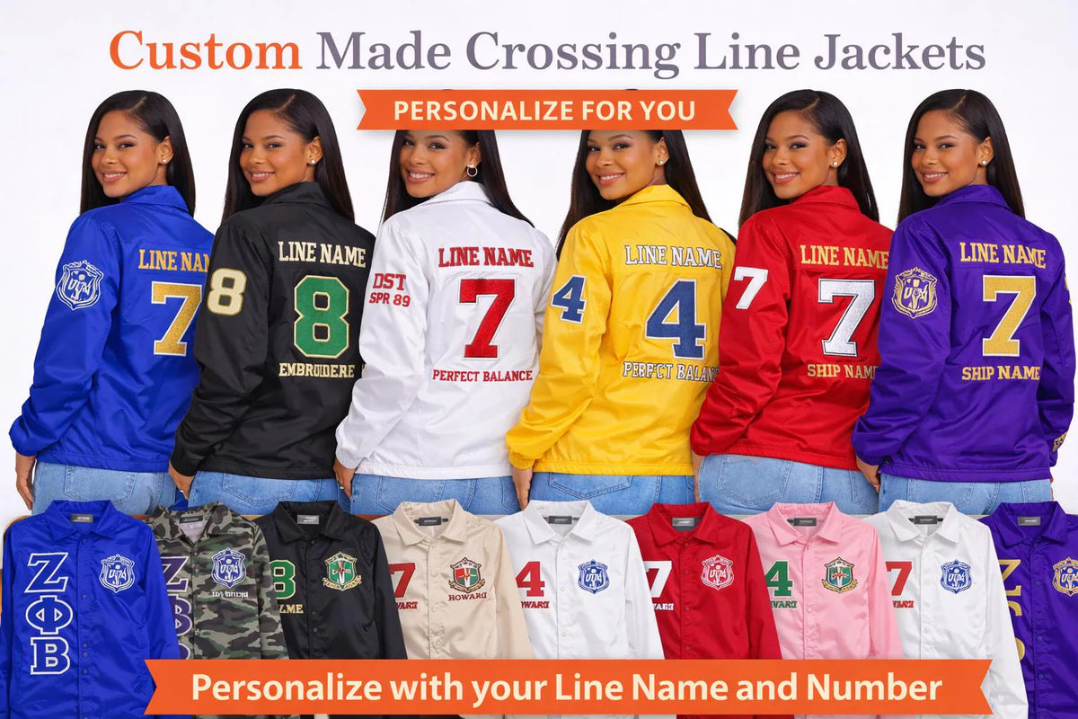 Red custom embroidered Coach Line Jacket with personalized front, back, and sleeve embroidery