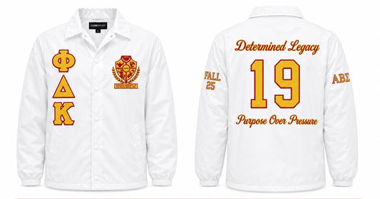 Phi Delta Kappa personalized line jacket with custom front, back and sleeve embroidery