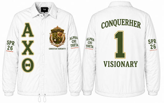 Alpha Chi Theta personalized line jacket with custom front, back and sleeve embroidery