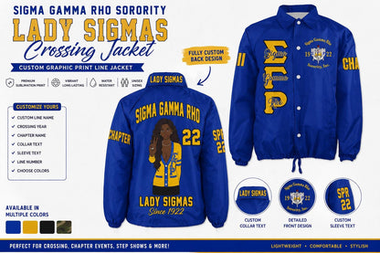 Red Sigma Gamma Rho Custom Line Jacket with personalized front, back, and sleeve embroidery