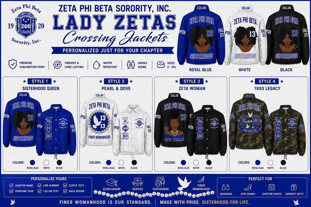 Red Zeta Phi Beta Custom Line Jacket with personalized front, back, and sleeve embroidery