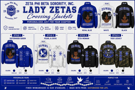 Red Zeta Phi Beta Custom Line Jacket with personalized front, back, and sleeve embroidery