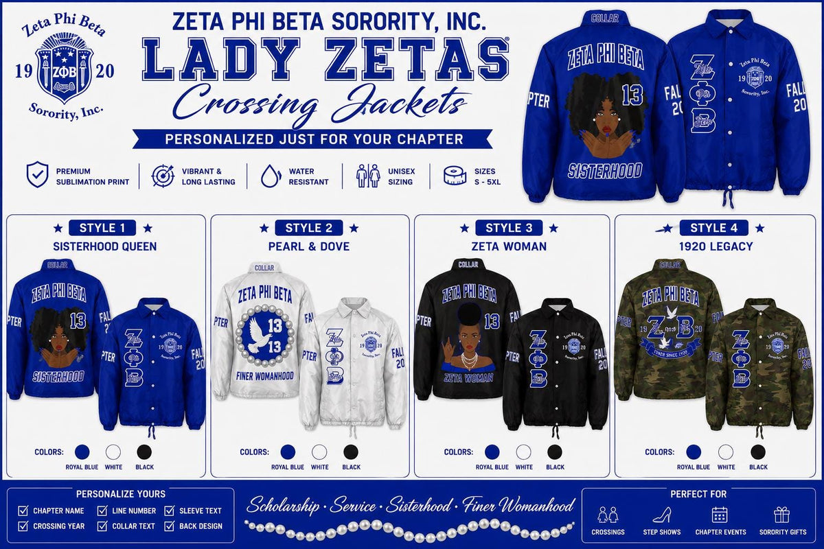 Red Zeta Phi Beta Custom Line Jacket with personalized front, back, and sleeve embroidery