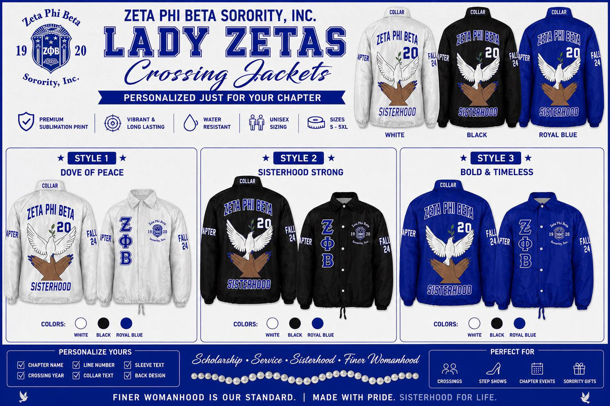 Red Zeta Phi Beta Custom Line Jacket with personalized front, back, and sleeve embroidery