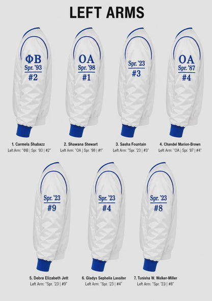 Royal Blue / White Zeta Phi Beta Cropped Line Jacket with personalized front, back, and sleeve embroidery