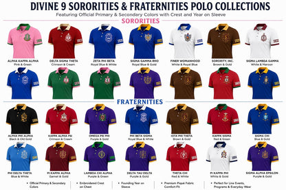 Royal Blue White custom embroidered greek polo shirt with personalized name, chapter, and line details