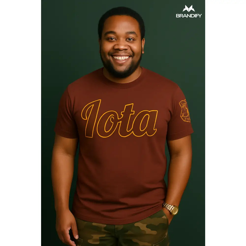 Custom Iota Phi Theta Printed T-Shirt front view with organization colors and custom design
