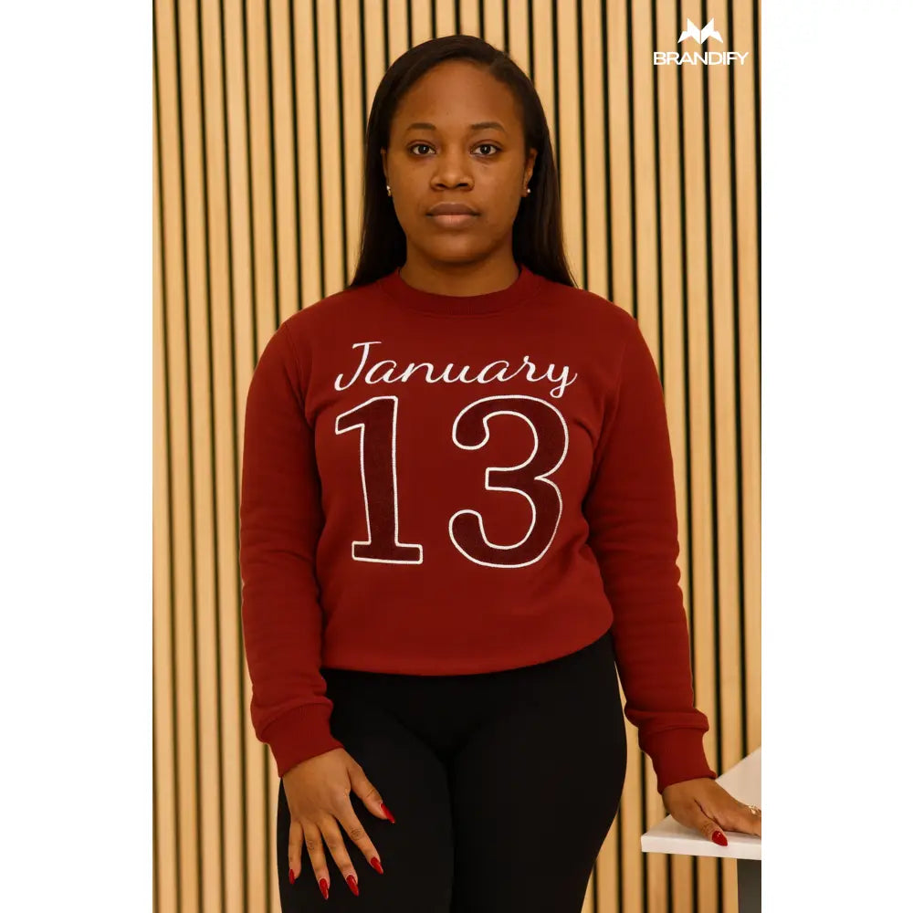 Custom Greek Letter Chenille Sweatshirt Style 8 front view with raised chenille Greek lettering