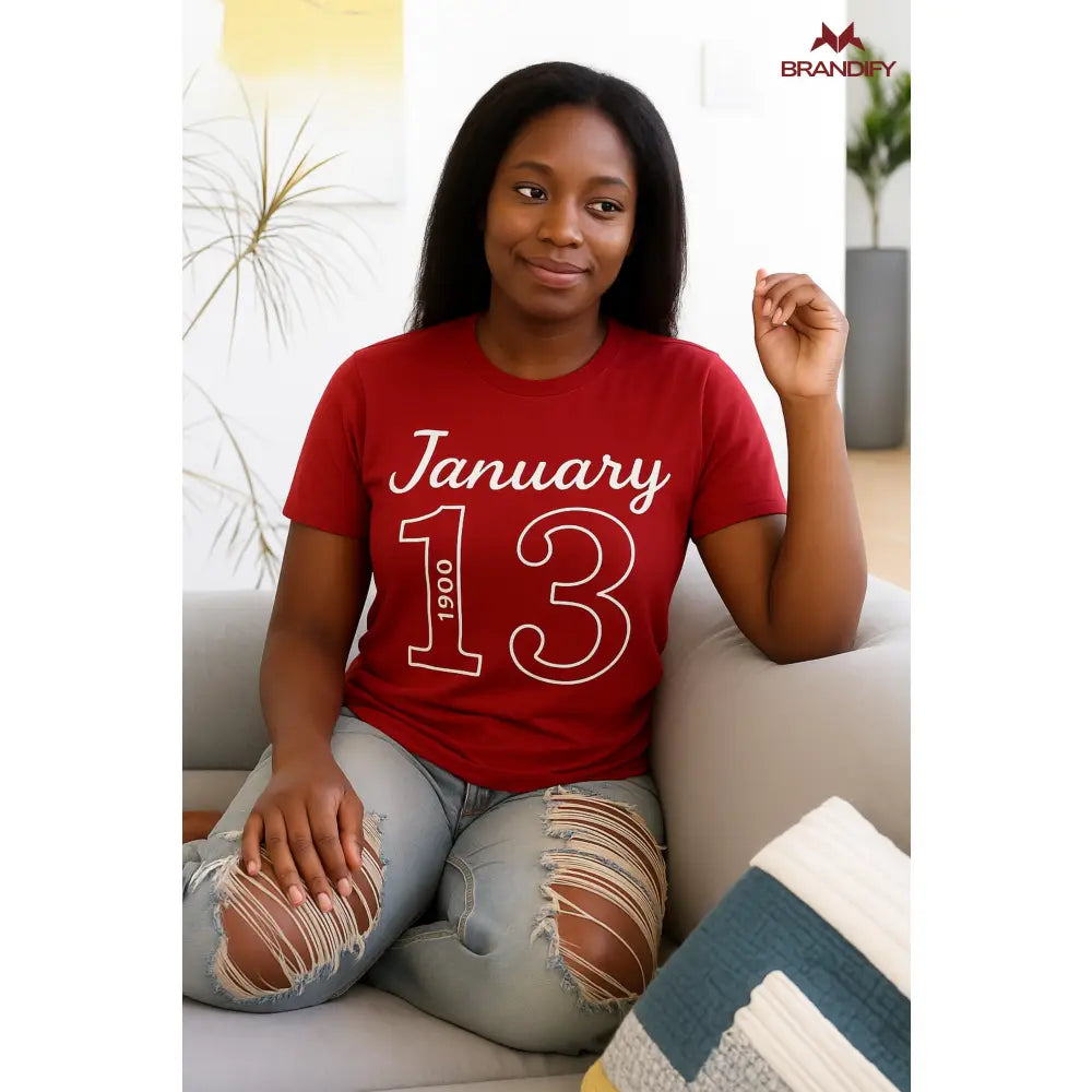 Custom Greek Letter Chenille Tee Style 9 front view with raised chenille Greek lettering