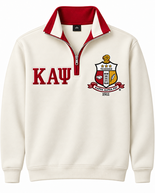 Kappa Alpha Psi cream and crimson quarter-zip sweatshirt