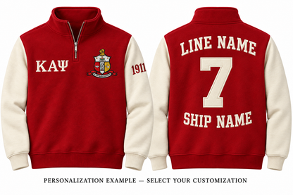 Kappa Alpha Psi crimson and cream quarter-zip front and back personalization example
