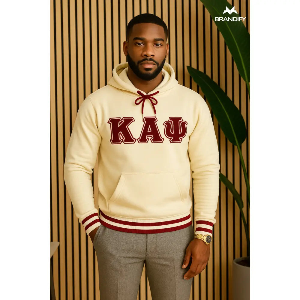 Custom Kappa Alpha Psi Hoodie front view with personalized crimson and cream design