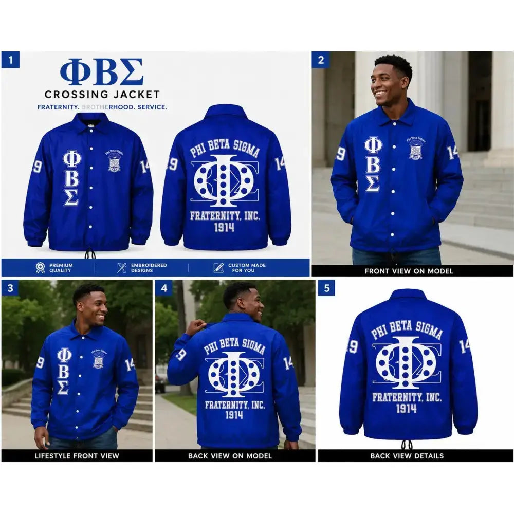 Royal Blue / Red Phi Beta Sigma Coach Line Jacket with personalized front, back, and sleeve embroidery