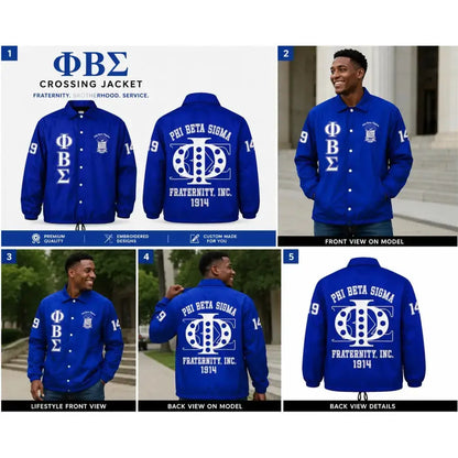 Royal Blue / Red Phi Beta Sigma Coach Line Jacket with personalized front, back, and sleeve embroidery