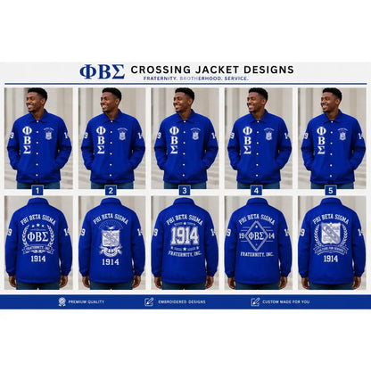 Royal Blue / Red Phi Beta Sigma Coach Line Jacket with personalized front, back, and sleeve embroidery