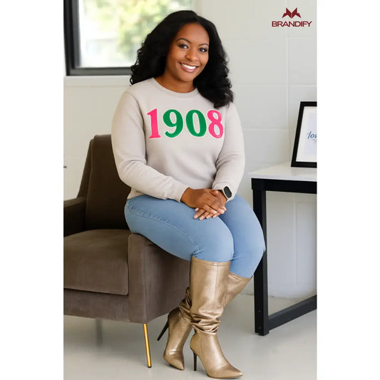 Custom Alpha Kappa Alpha Chenille Sweatshirt Style 6 front view with raised chenille Greek lettering