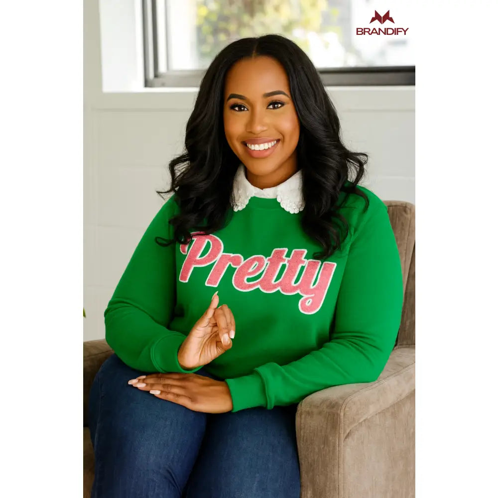 Custom Pretty Alpha Kappa Alpha Chenille Sweatshirt front view with raised chenille Greek lettering