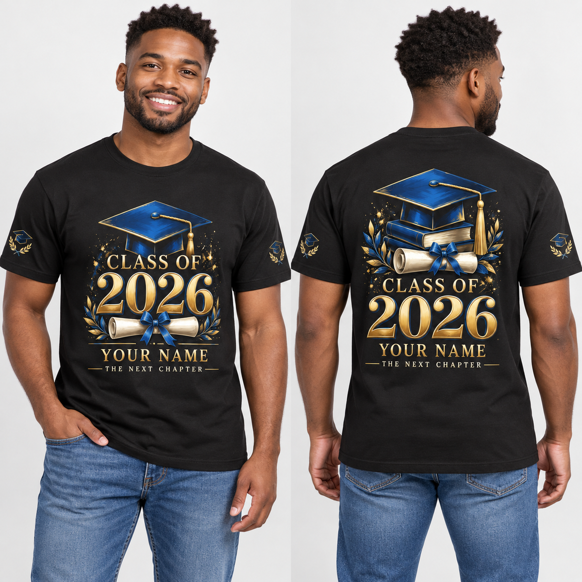 Custom Graduation printed T-shirt on model