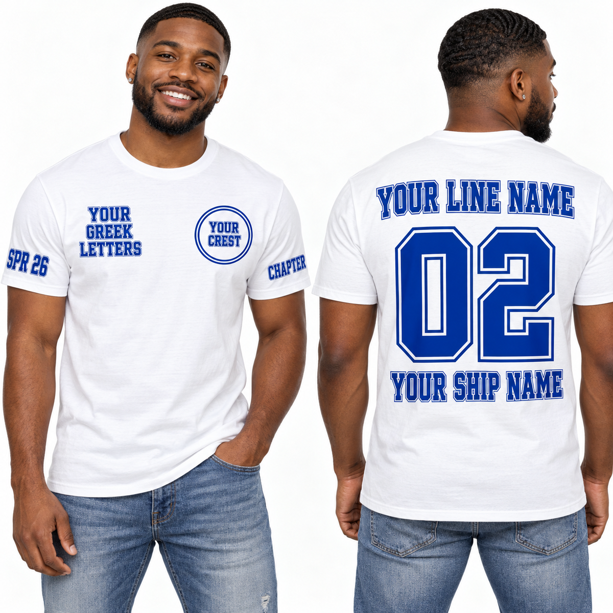 Custom Fraternity Double Outline White line name number ship name crossing shirt