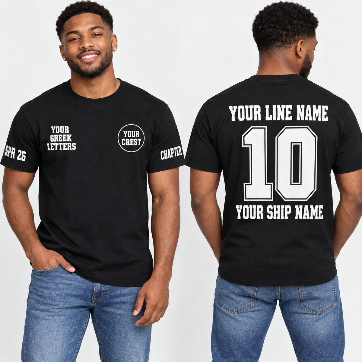 Custom Fraternity Modern Athletic Black line name number ship name crossing shirt