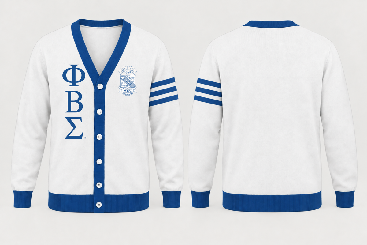 Officially Licensed Phi Beta Sigma White & Royal Blue Cardigan – Custom Embroidery approved product image