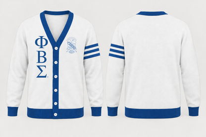 Officially Licensed Phi Beta Sigma White & Royal Blue Cardigan – Custom Embroidery approved product image