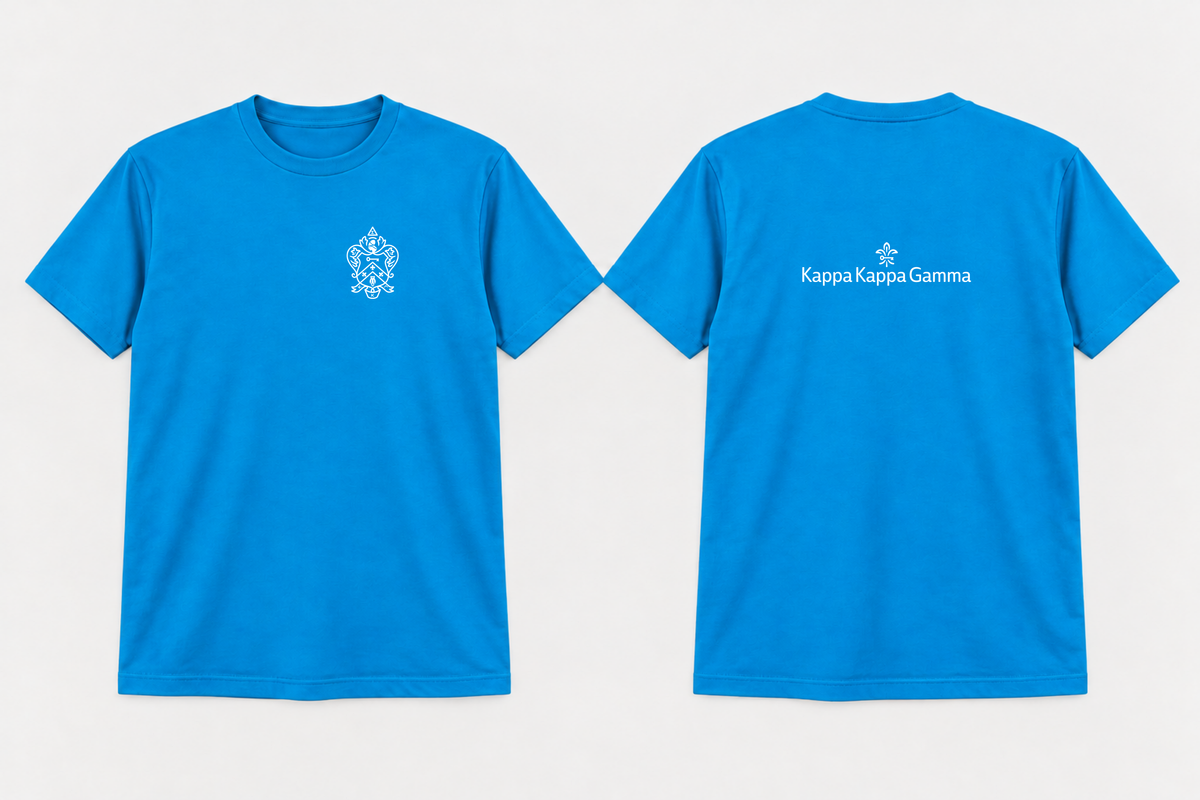 Approved Kappa Kappa Gamma Gamma Blue Chest Crest Back Brandmark T-shirt
