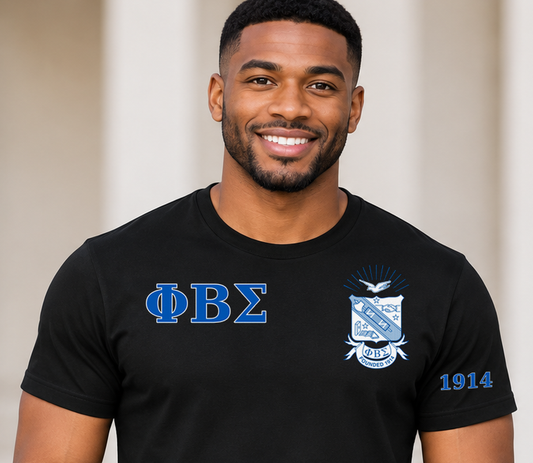 Phi Beta Sigma Black classic printed T-shirt — model close-up